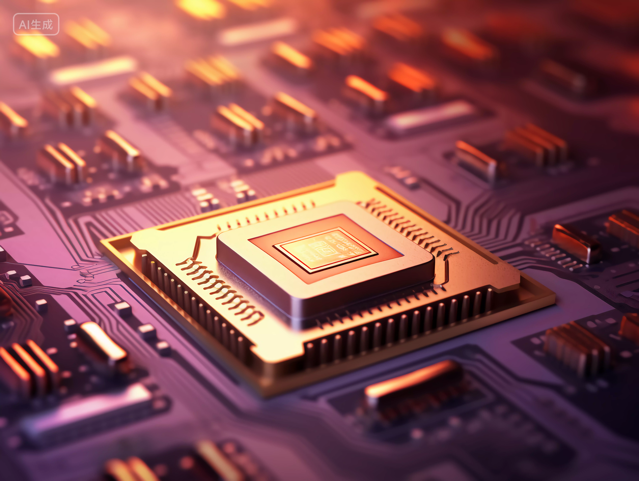 电子行业科技芯片金色计算机微芯片特写图