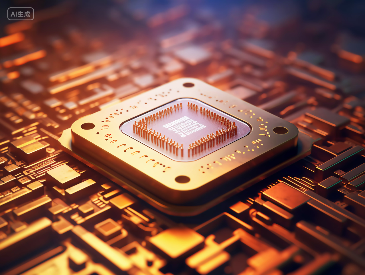 电子行业科技芯片金色计算机微芯片特写图