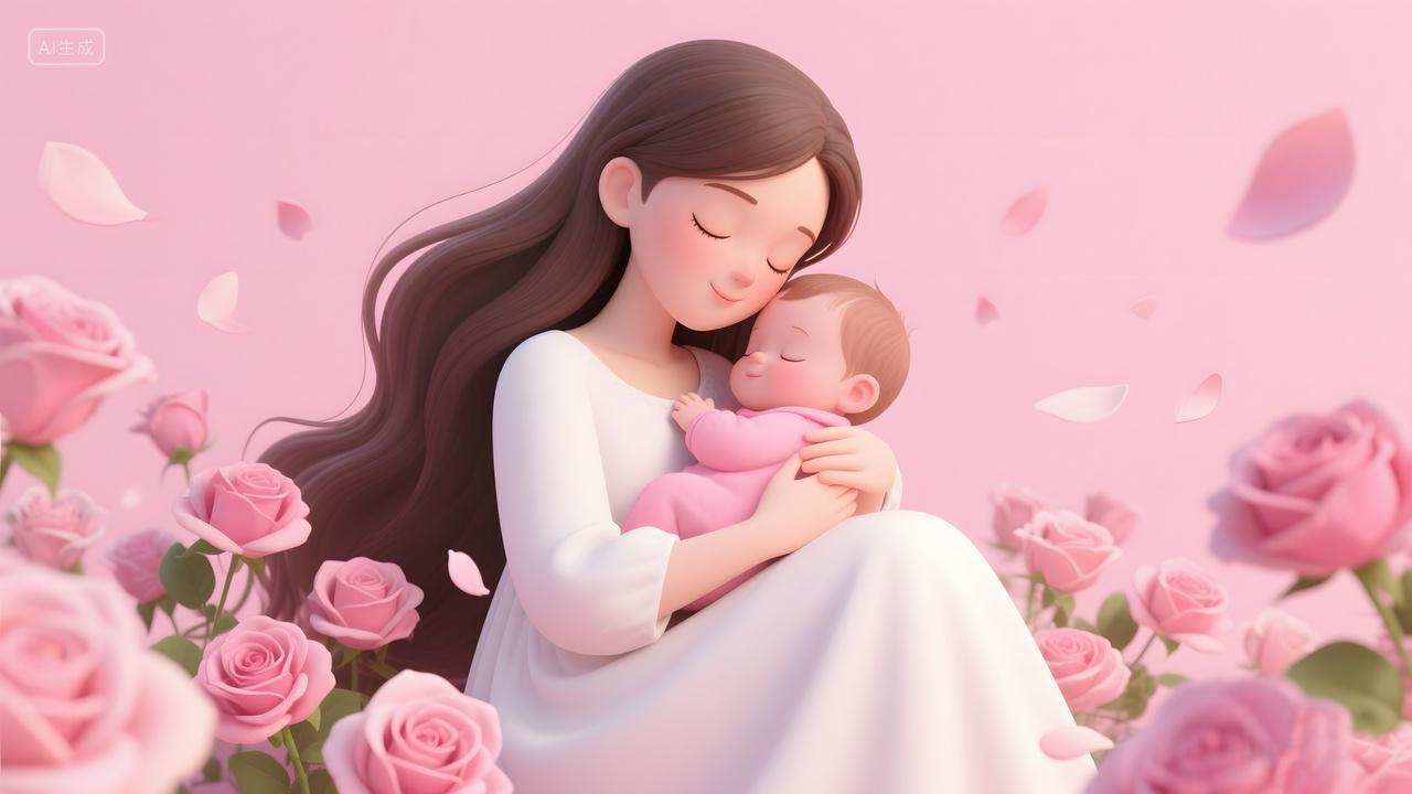 母亲抱着婴儿唯美卡通背景