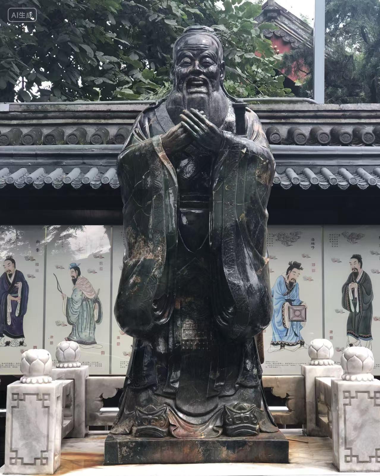 北京旅游历史古建筑国子监博物馆孔庙孔子石像