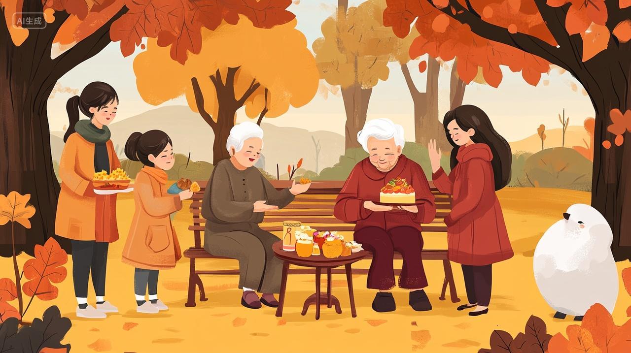 重阳节陪伴老人卡通插画