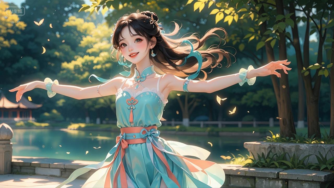 时尚风格中国少女跳舞练习舞蹈插画壁纸