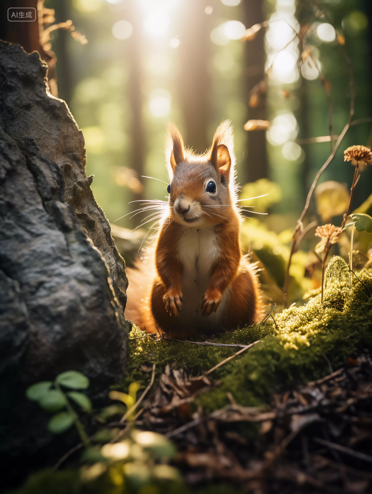 大自然野生动物森林里可爱的小松鼠吃松果