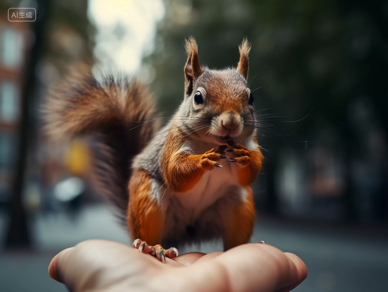 大自然野生动物森林里可爱的小松鼠吃松果