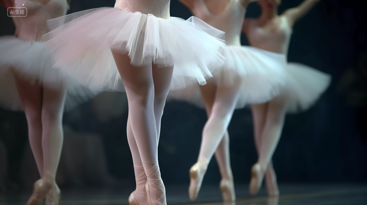 舞蹈舞者身穿芭蕾服装芭蕾鞋跳芭蕾舞腿部细节图