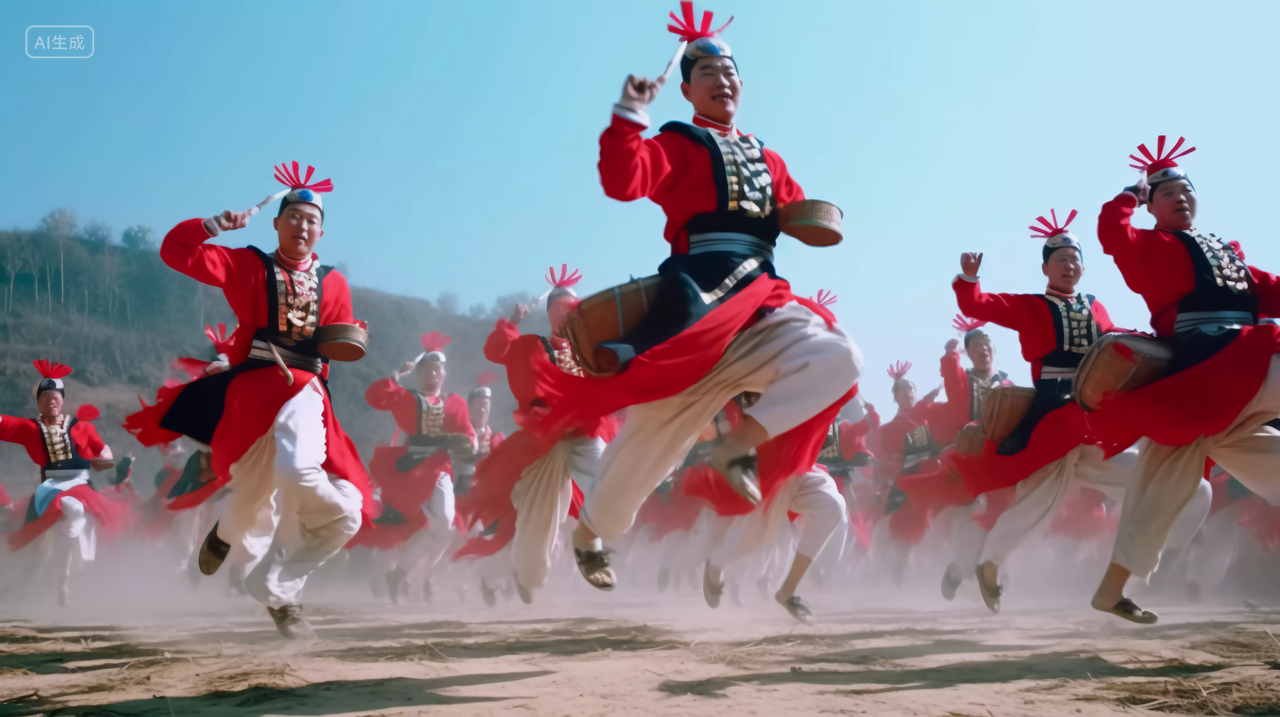 中国传统舞蹈文化安塞腰鼓舞蹈表演闹新春庆祝喜悦陕北风情