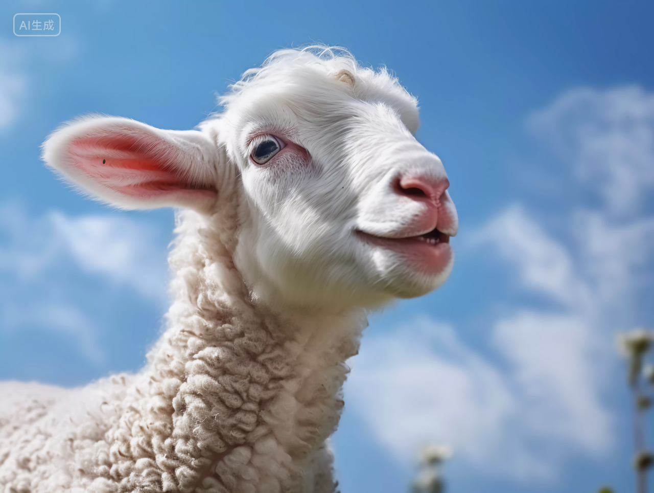 大自然野生动物野外草原上草地上可爱的绵羊小羊羔