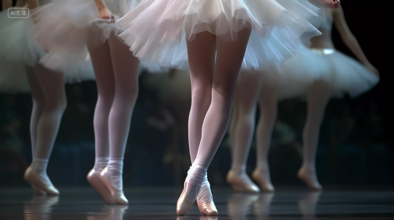 舞蹈舞者身穿芭蕾服装芭蕾鞋跳芭蕾舞腿部细节图