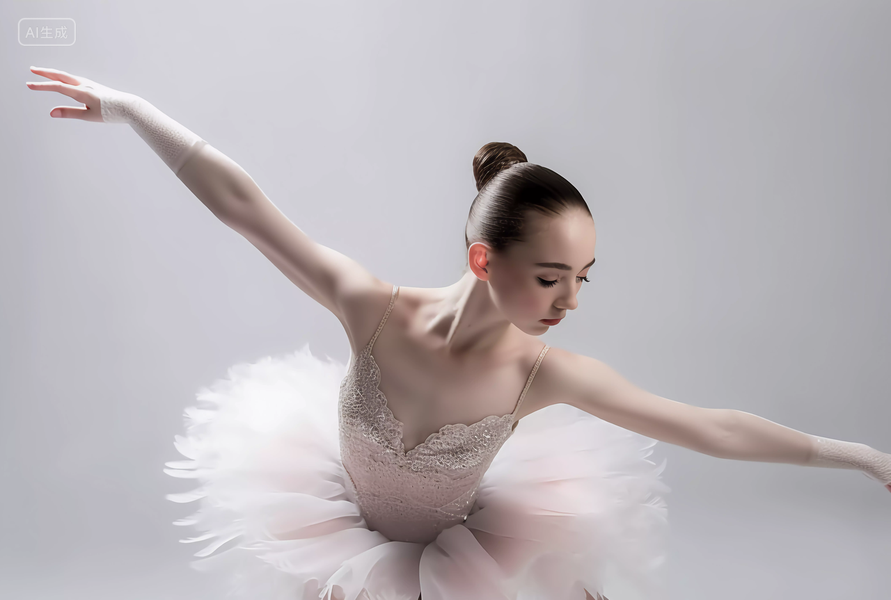 舞蹈美女在舞台上舞蹈室优雅地跳着单人芭蕾舞仙气飘飘