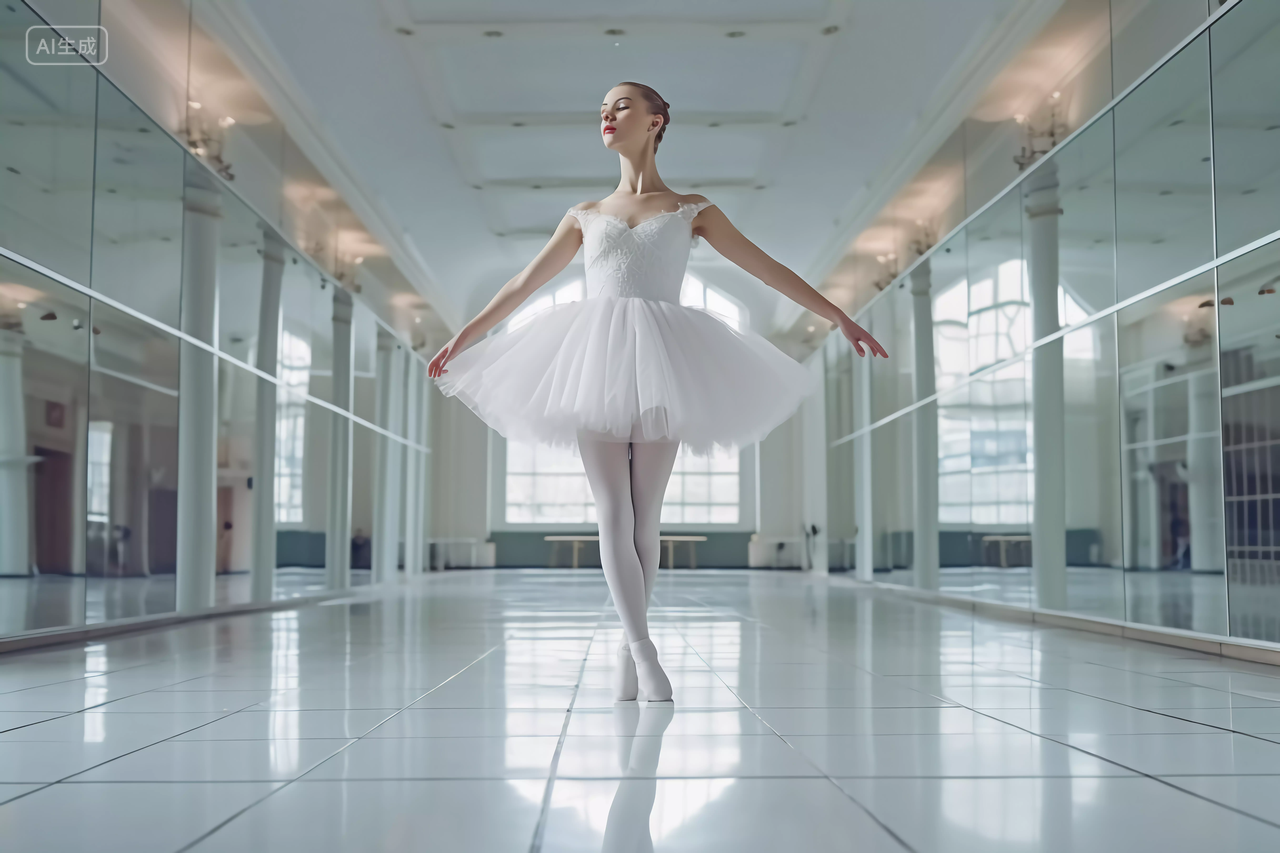 舞蹈美女在舞台上舞蹈室优雅地跳着单人芭蕾舞仙气飘飘