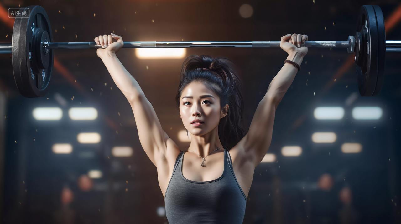 美女健身力量训练肌肉训练举铁举重锻炼健身设备