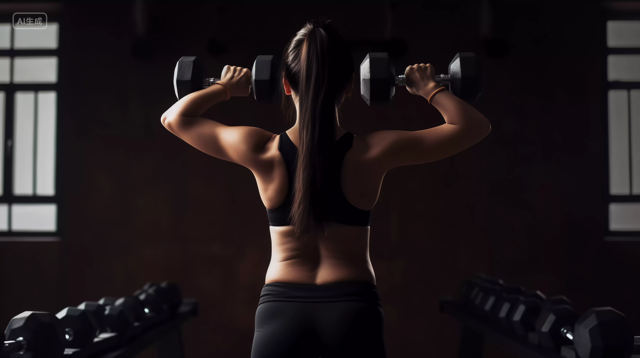 美女健身力量训练肌肉训练举铁举重锻炼健身设备