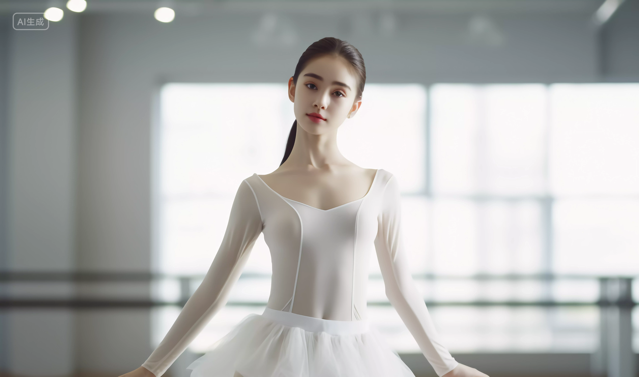 舞蹈美女在舞台上舞蹈室优雅地跳着单人芭蕾舞仙气飘飘