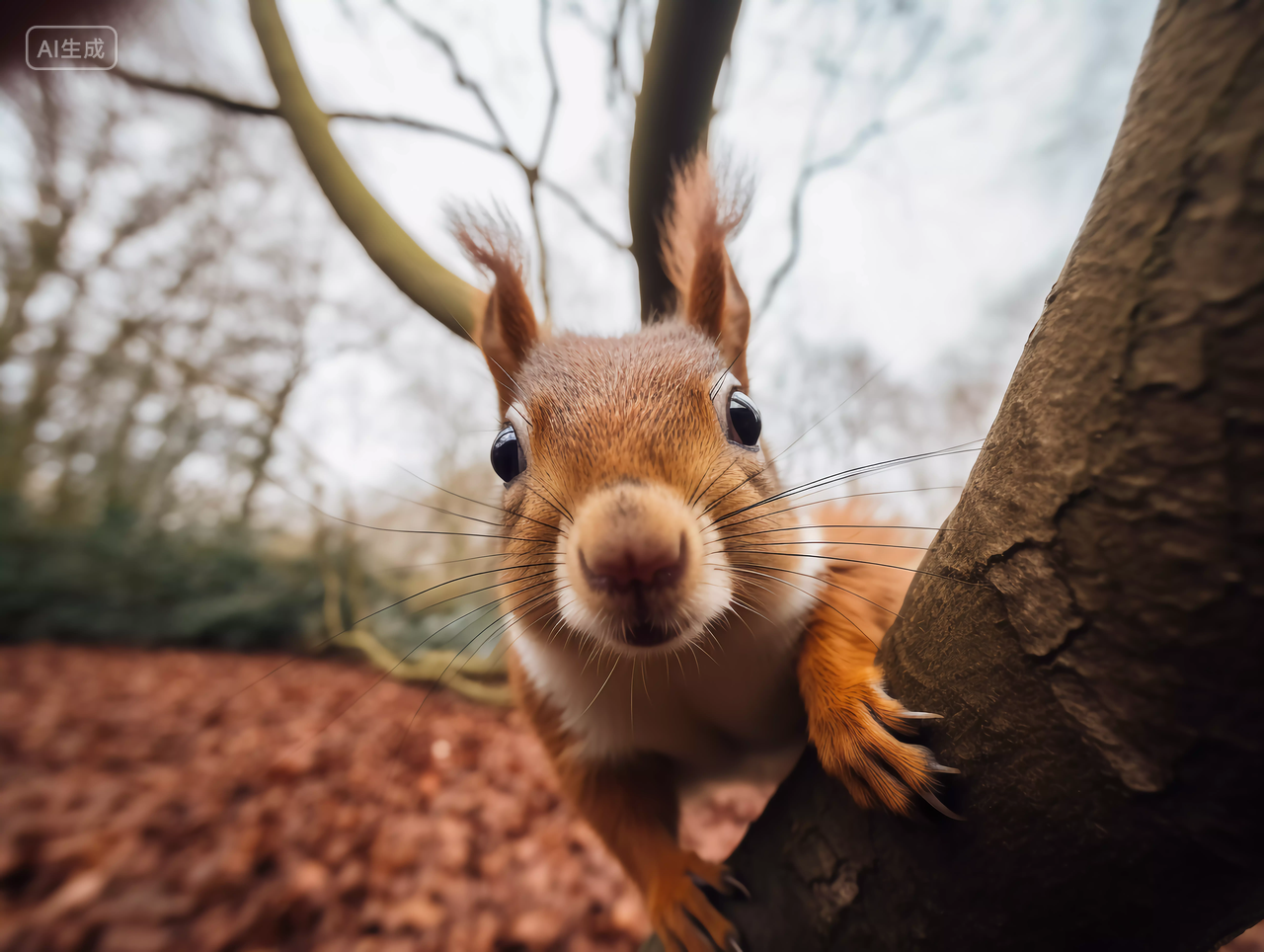 大自然野生动物森林里可爱的小松鼠吃松果