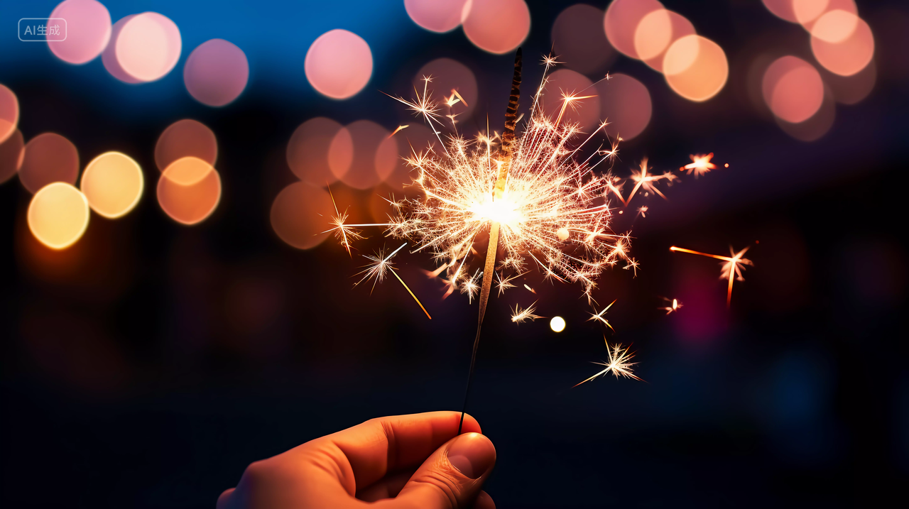 手拿一根仙女棒特写镜头放烟花浪漫场景庆祝喜庆节唯美壁纸