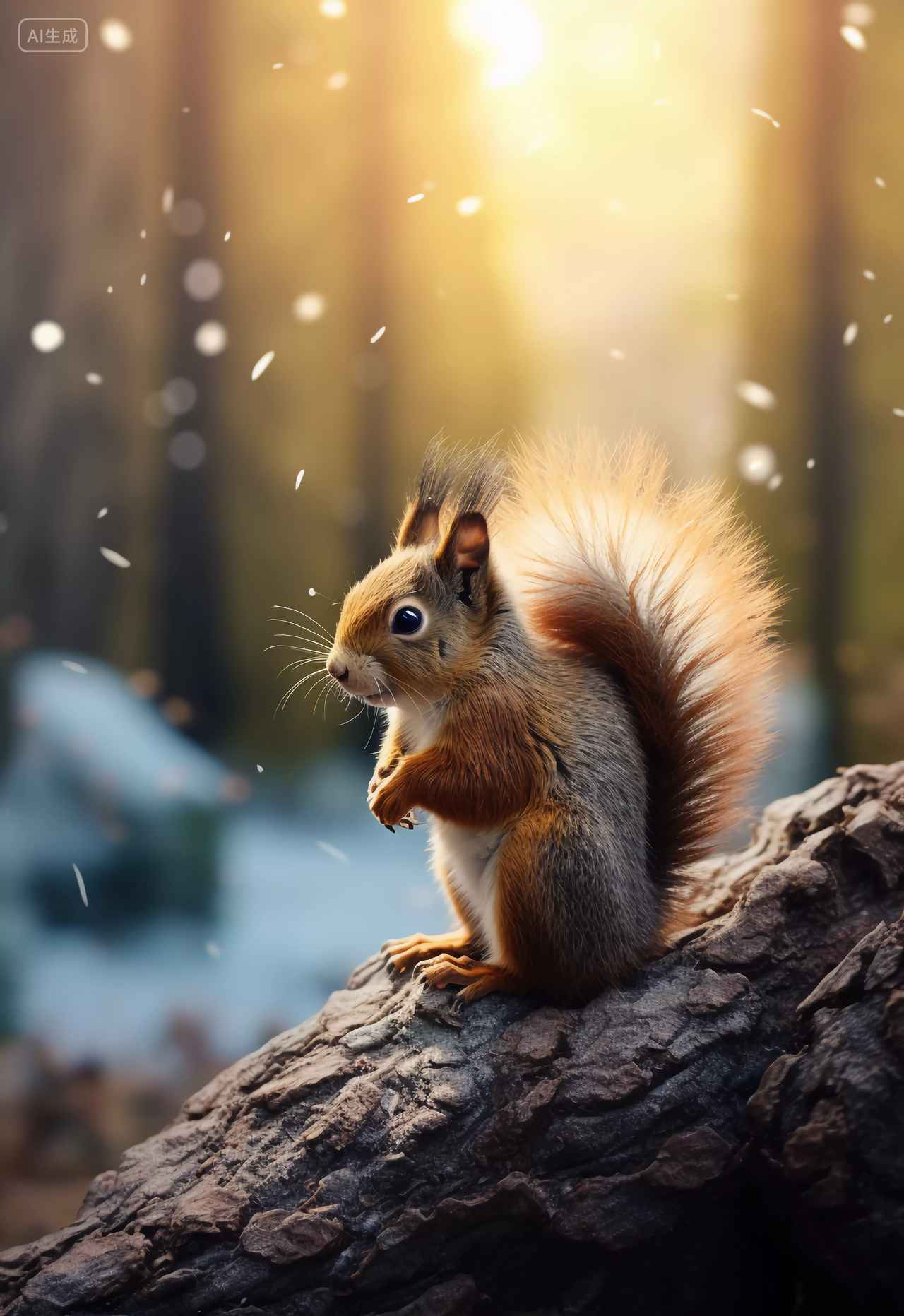 大自然野生动物森林里可爱的小松鼠吃松果