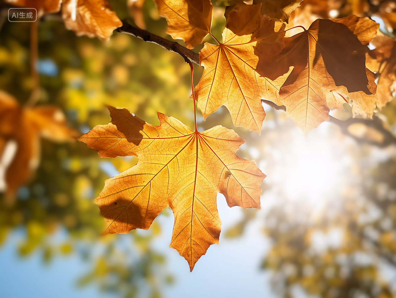 阳光透过梧桐叶照下来法国梧桐叶特写秋天深秋的梧桐树梧桐叶法国梧桐浪漫壁纸风景