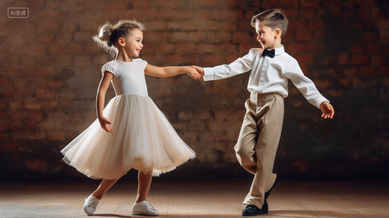 儿童舞蹈孩子在跳舞芭蕾舞美丽的舞者在舞台伸着胳膊手臂跳舞姿态优雅轻快