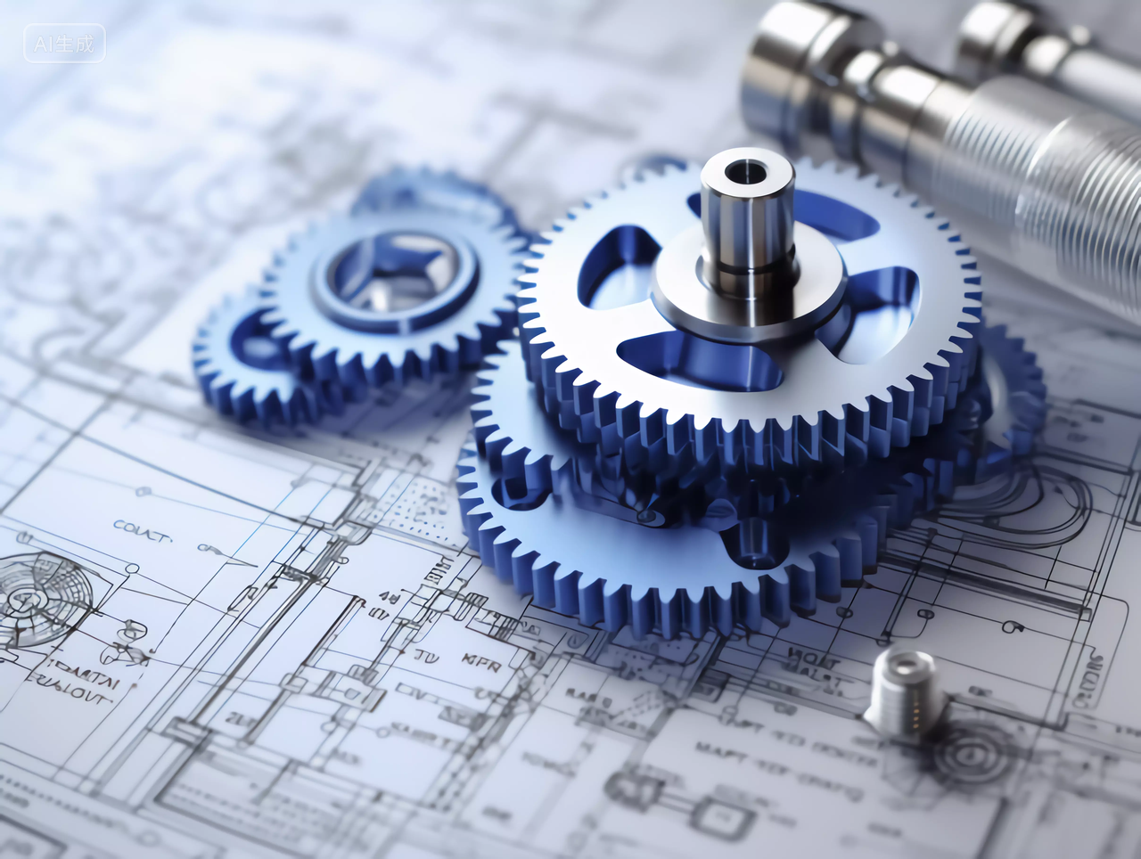 机械工程图纸上精密的合金科技齿轮零件组特写商业背景图