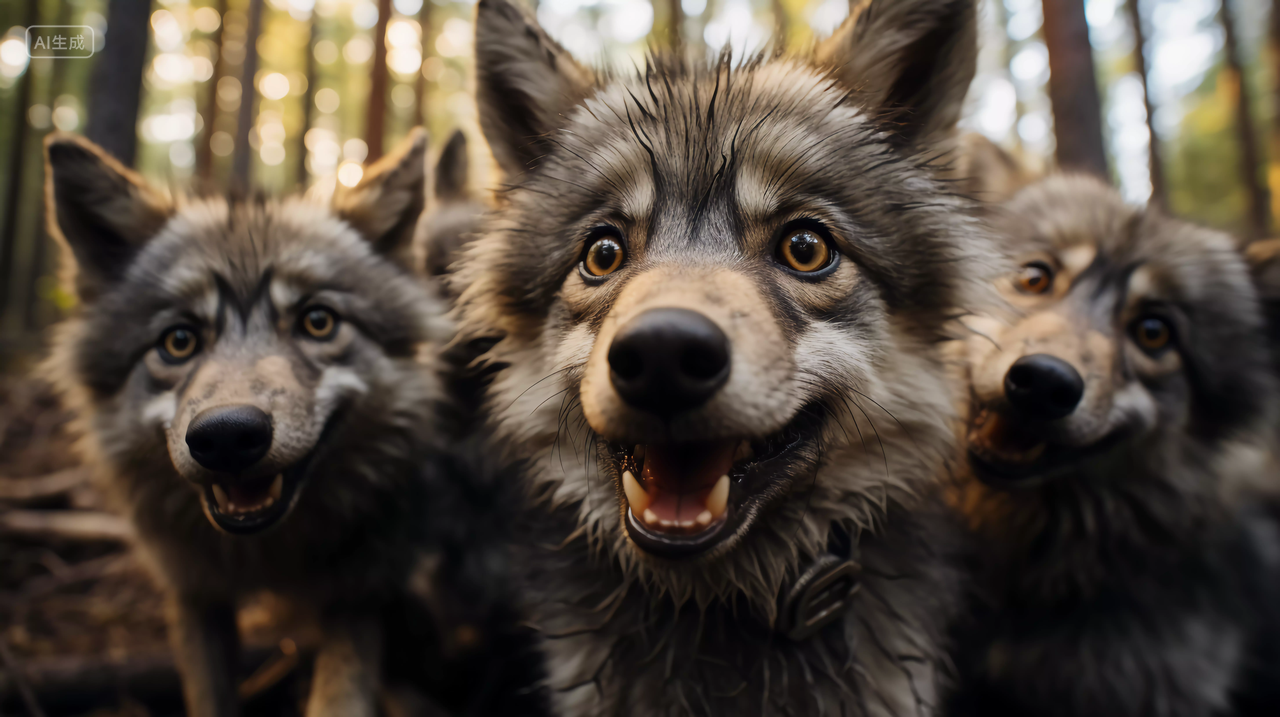 大自然野生动物狼有气势的野狼群狼嚎叫嘶吼狼群打架