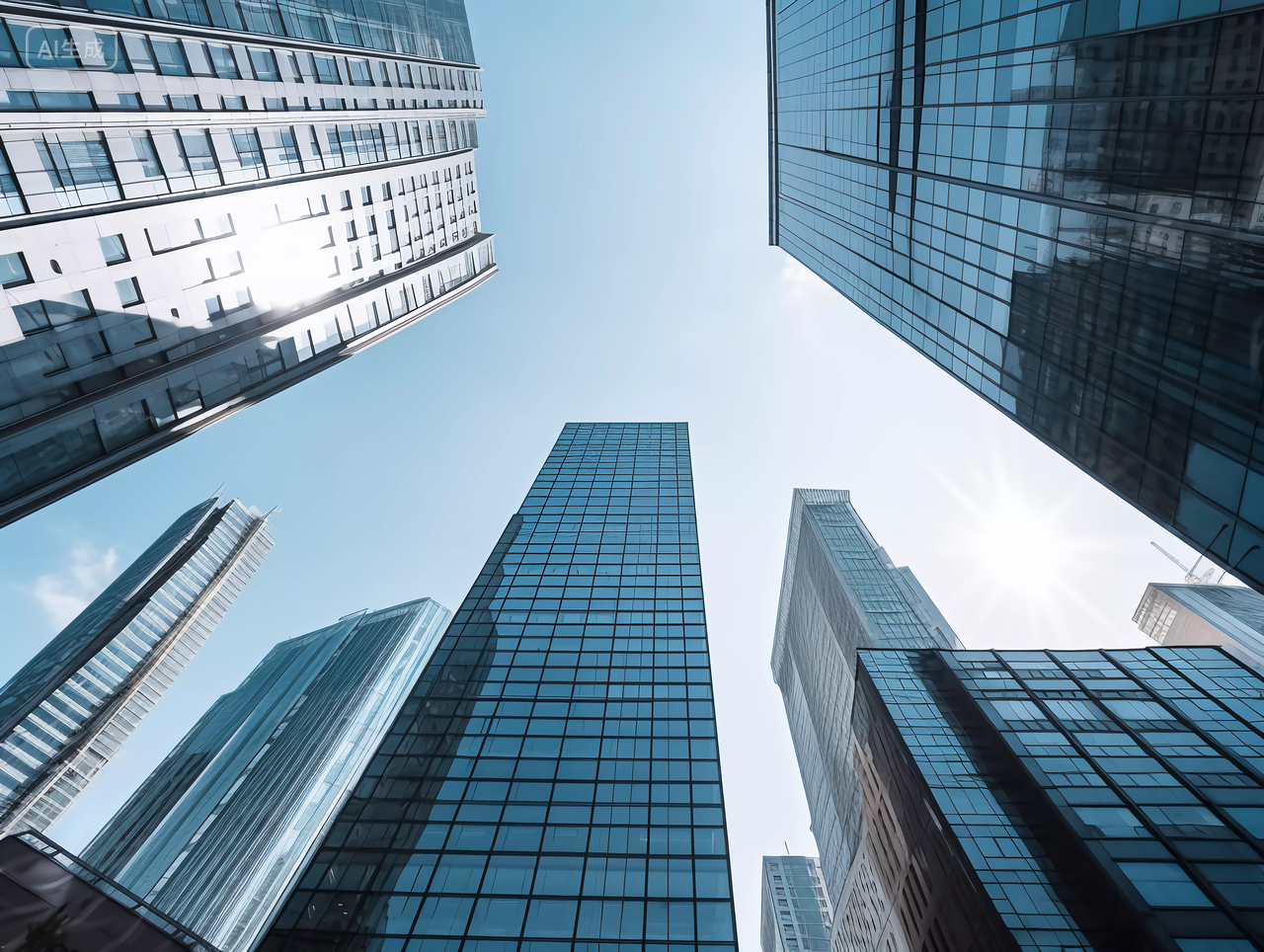 蓝天下的CBD城市写字楼房子仰视图房子高楼大厦房屋居住房地产摩天大楼都市风景