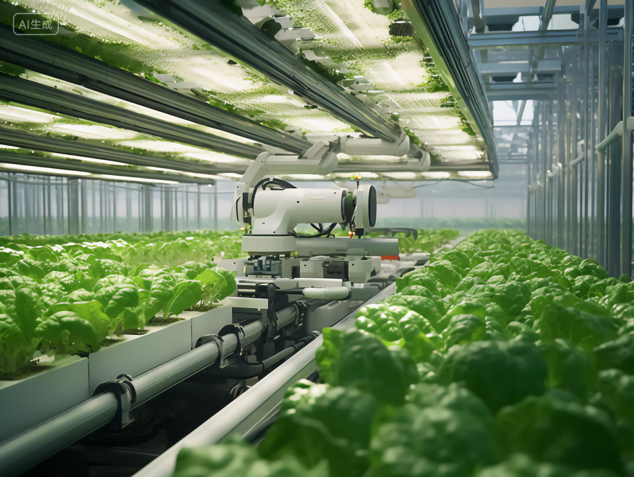 农业科技绿色蔬菜大棚机器人自动化场景