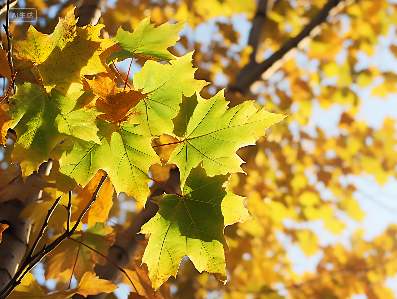 阳光透过梧桐叶照下来法国梧桐叶特写秋天深秋的梧桐树梧桐叶法国梧桐浪漫壁纸风景