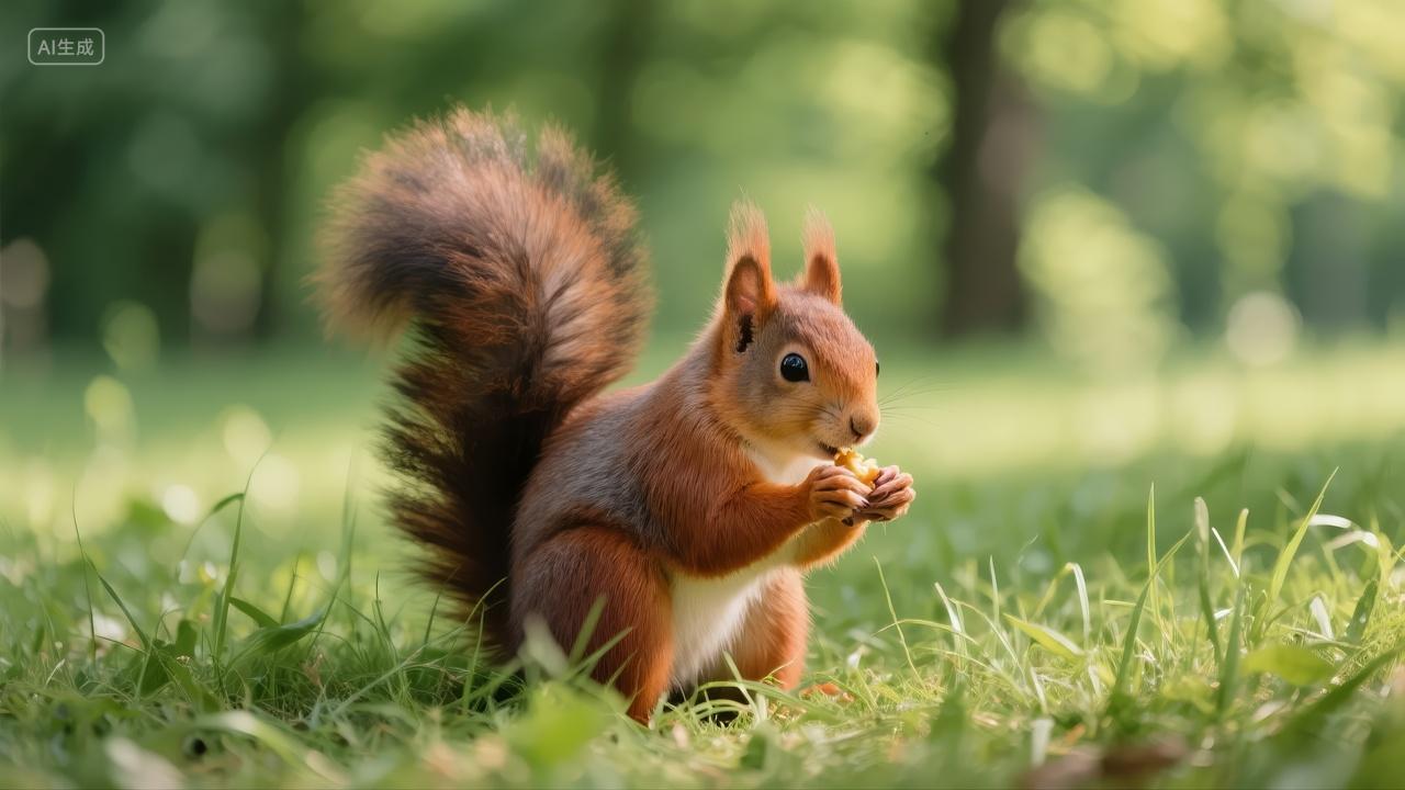 立秋节气松鼠觅食可爱动物自然生态背景