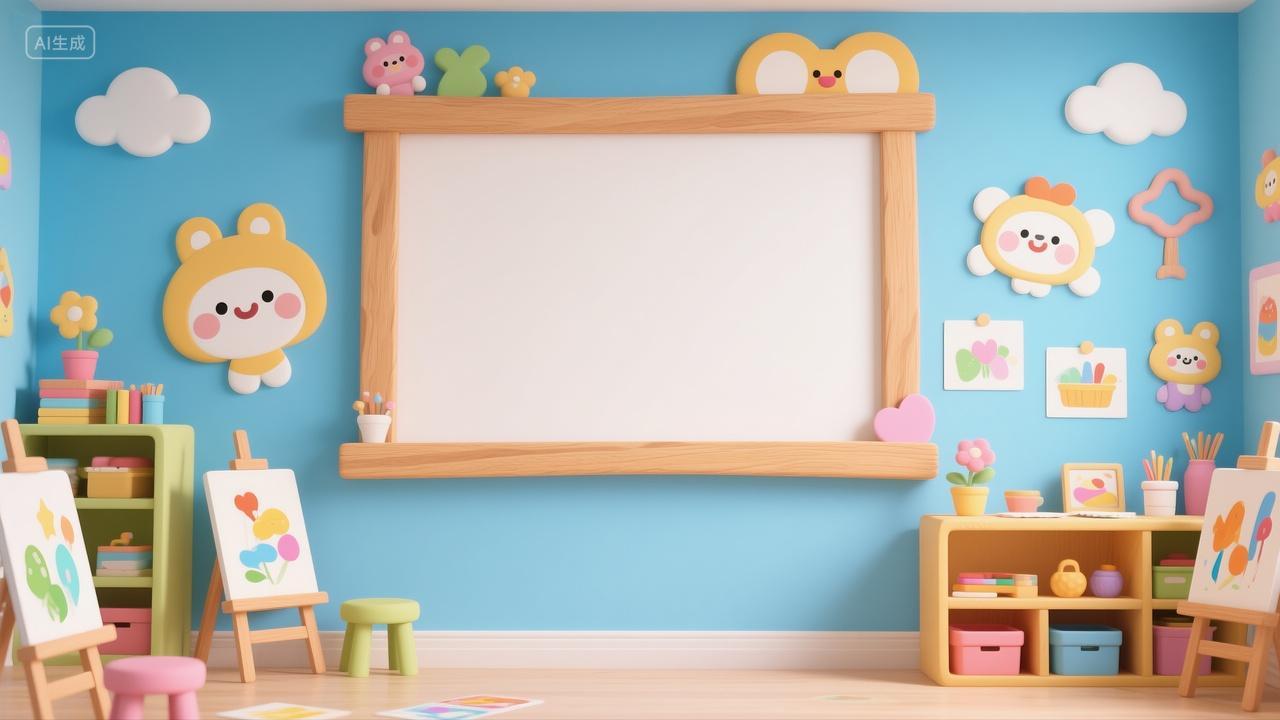 幼儿园美术室背景3D卡通可爱清新风格