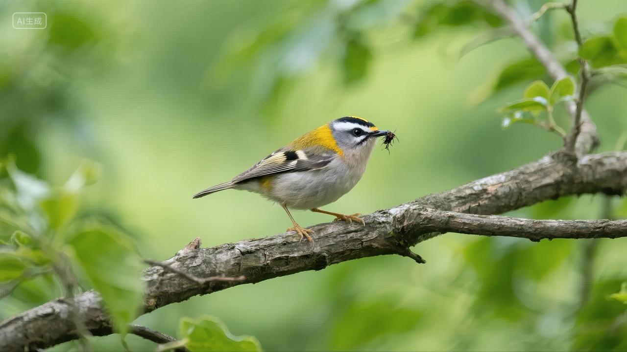 栗头鹟莺小鸟站枝头自然生态动物背景