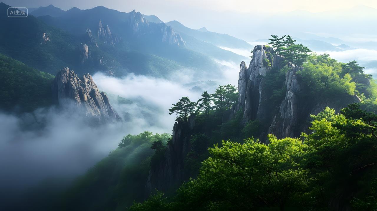 云雾缭绕的青山翠谷尽显自然灵秀之美