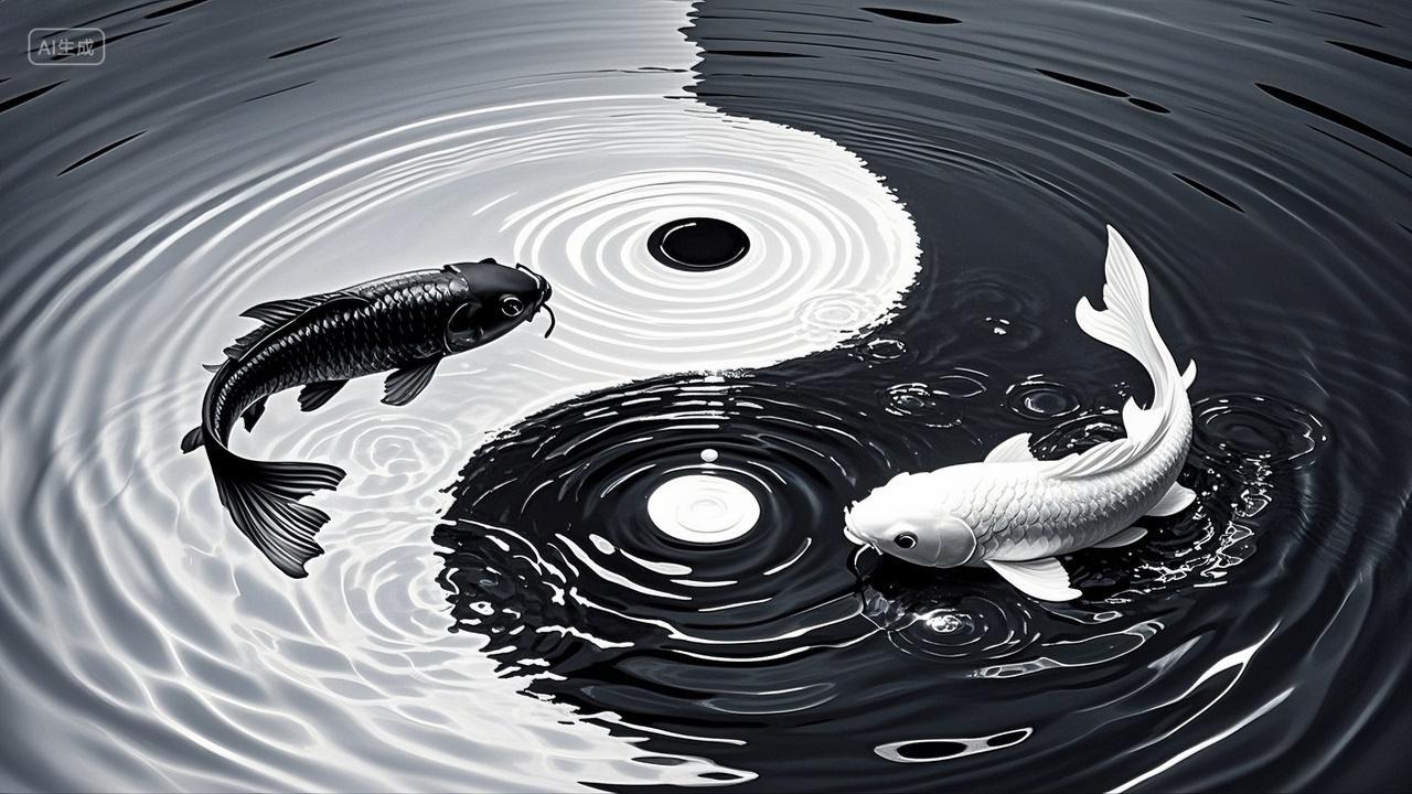 黑白锦鲤水中游动画面