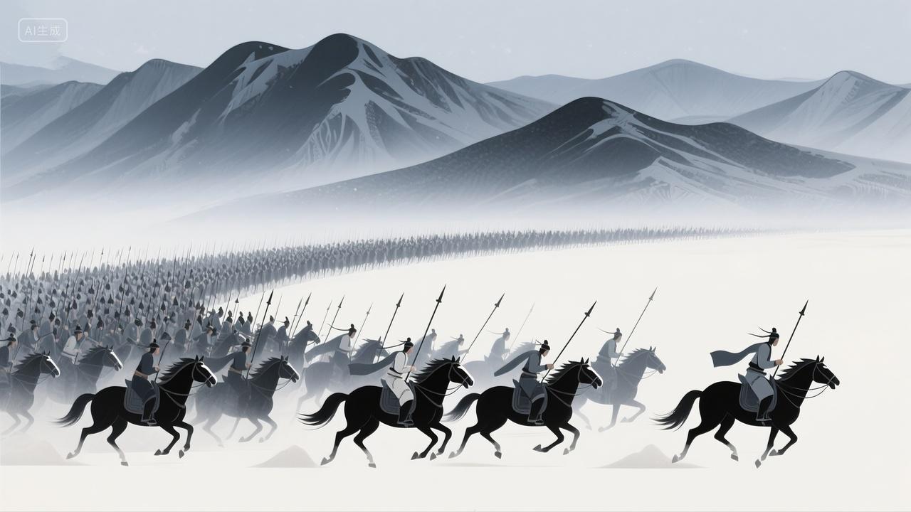 古风军队骑马行军场景