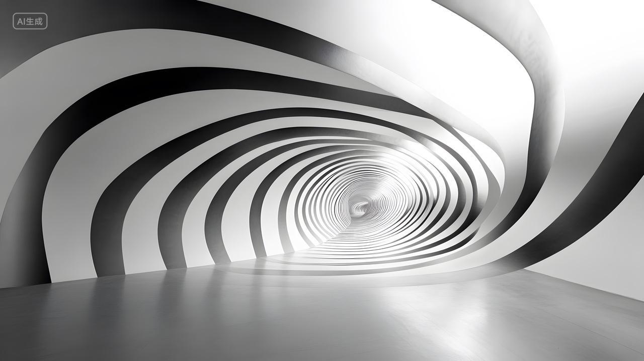 黑白相间的螺旋隧道空间感与秩序感交织