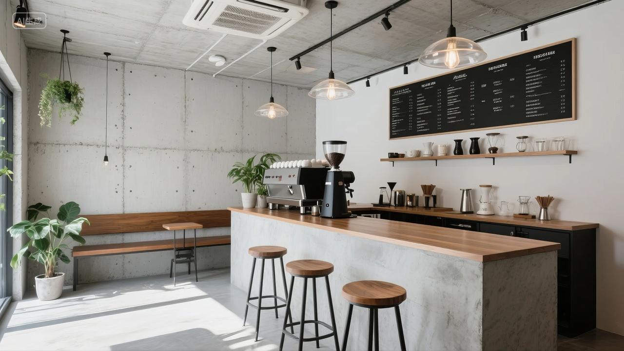 现代工业风咖啡馆室内设计休闲空间背景