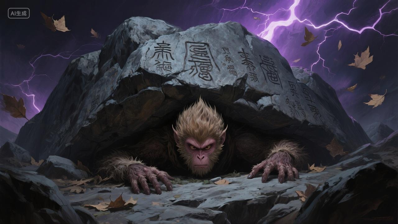 孙悟空被压五行山下场景