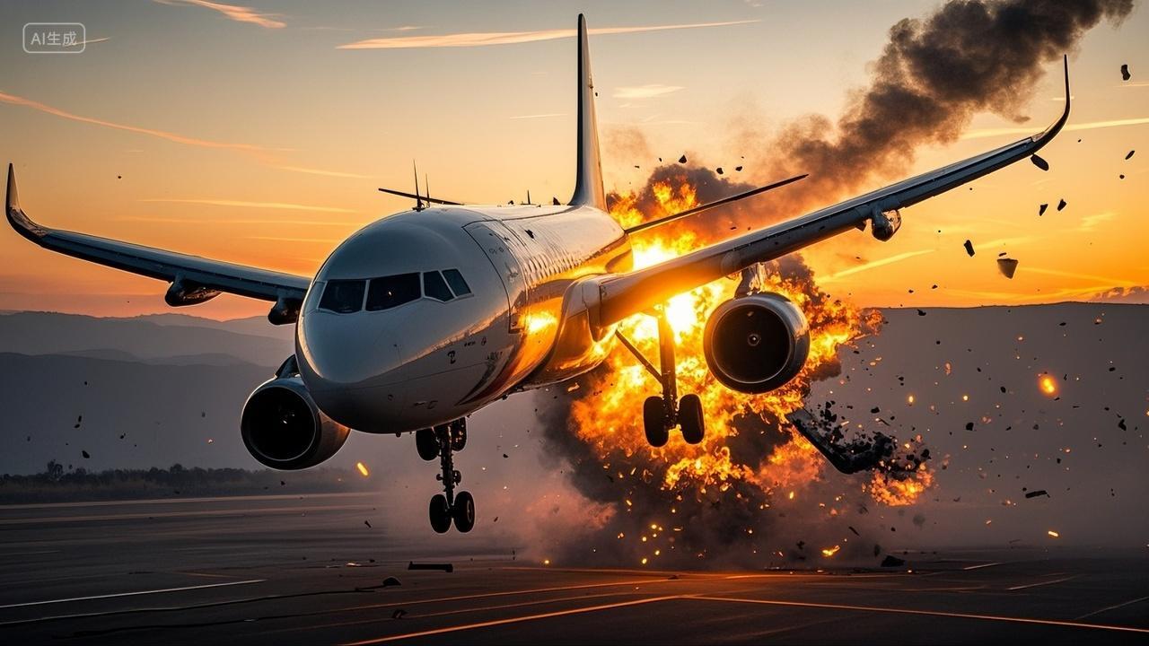 客机爆炸起飞瞬间素材