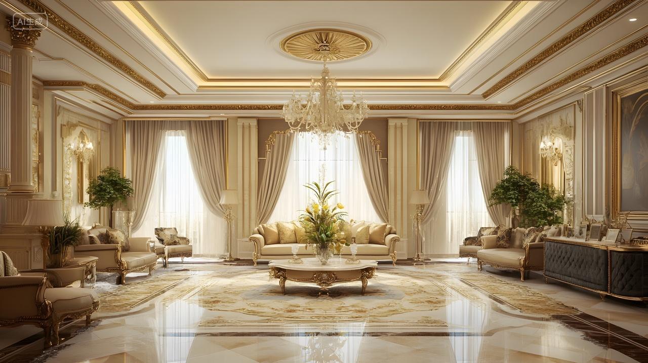 奢华欧式客厅金饰吊灯沙发尽显典雅