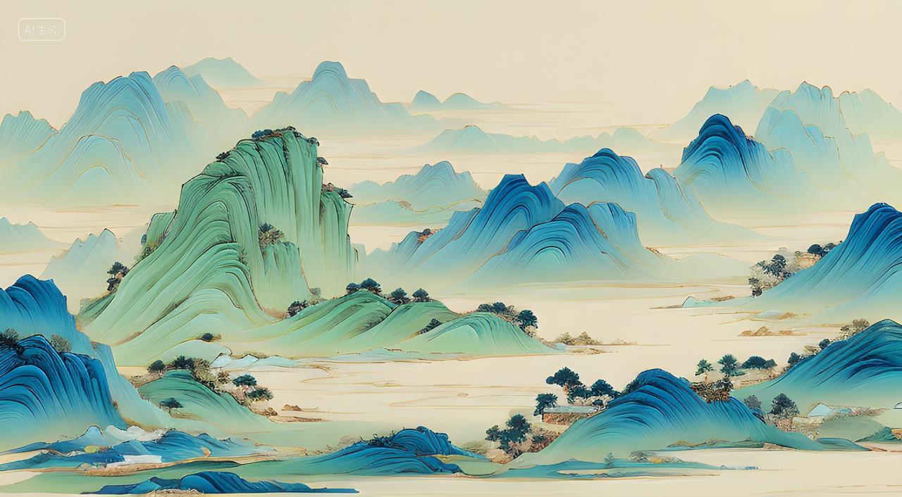 中国水墨画山水风景插画背景