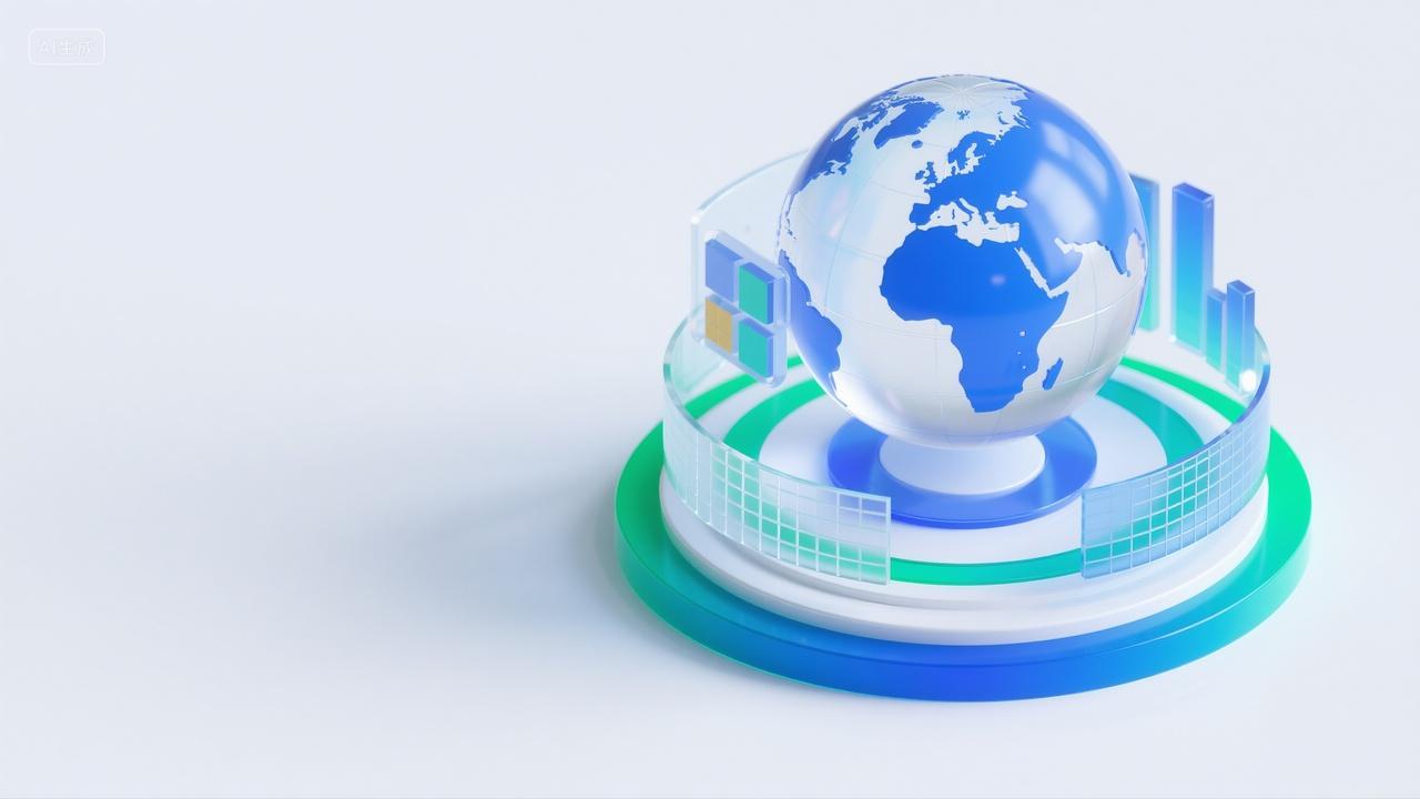 立体地球仪图标周围环绕着数据图形