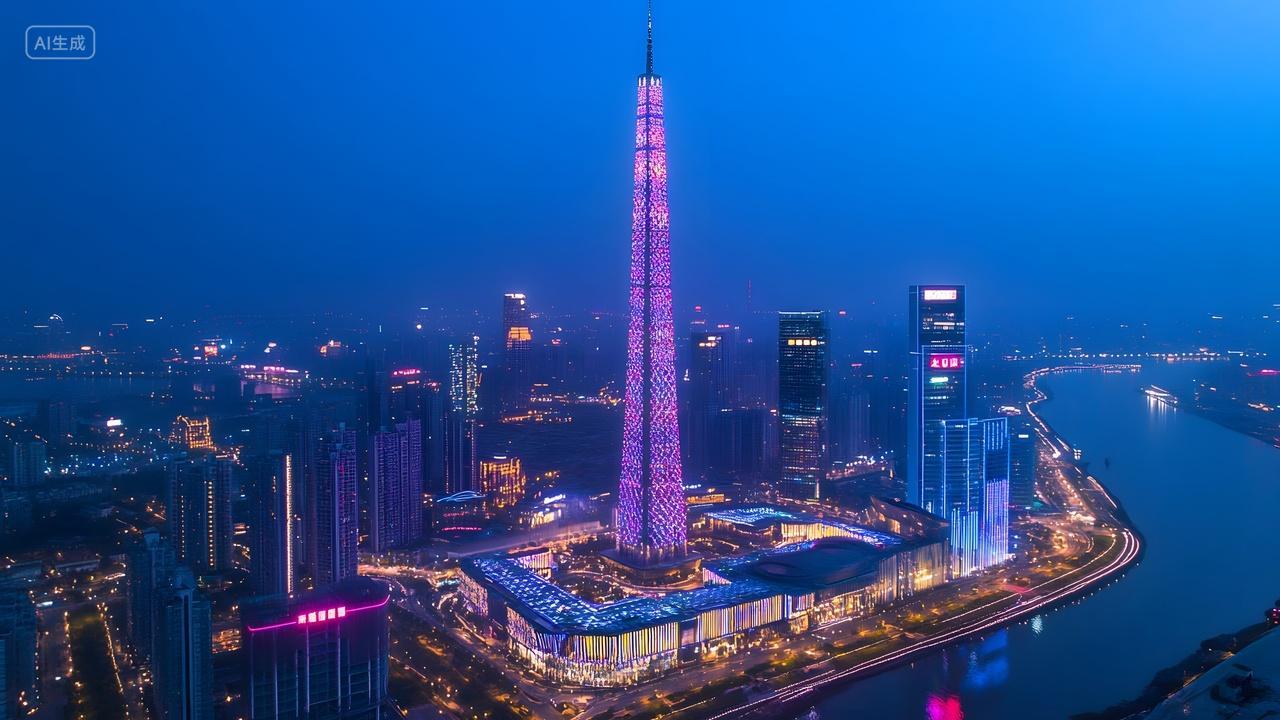 江畔城市璀璨灯火