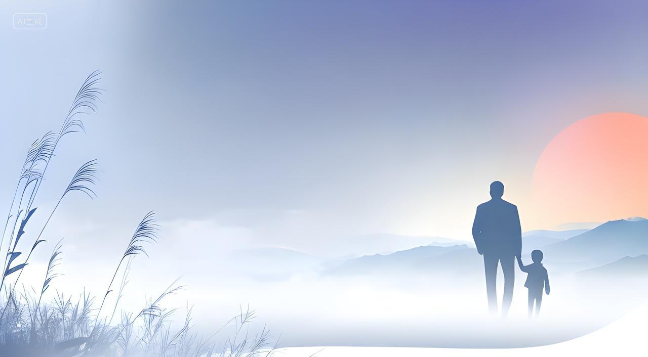 父亲节父子剪影古风海报