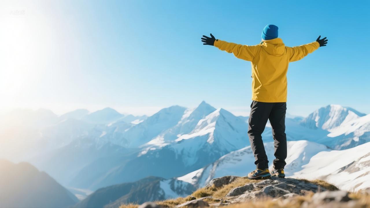 冬季登山成功登顶企业文化励志挑战背景图