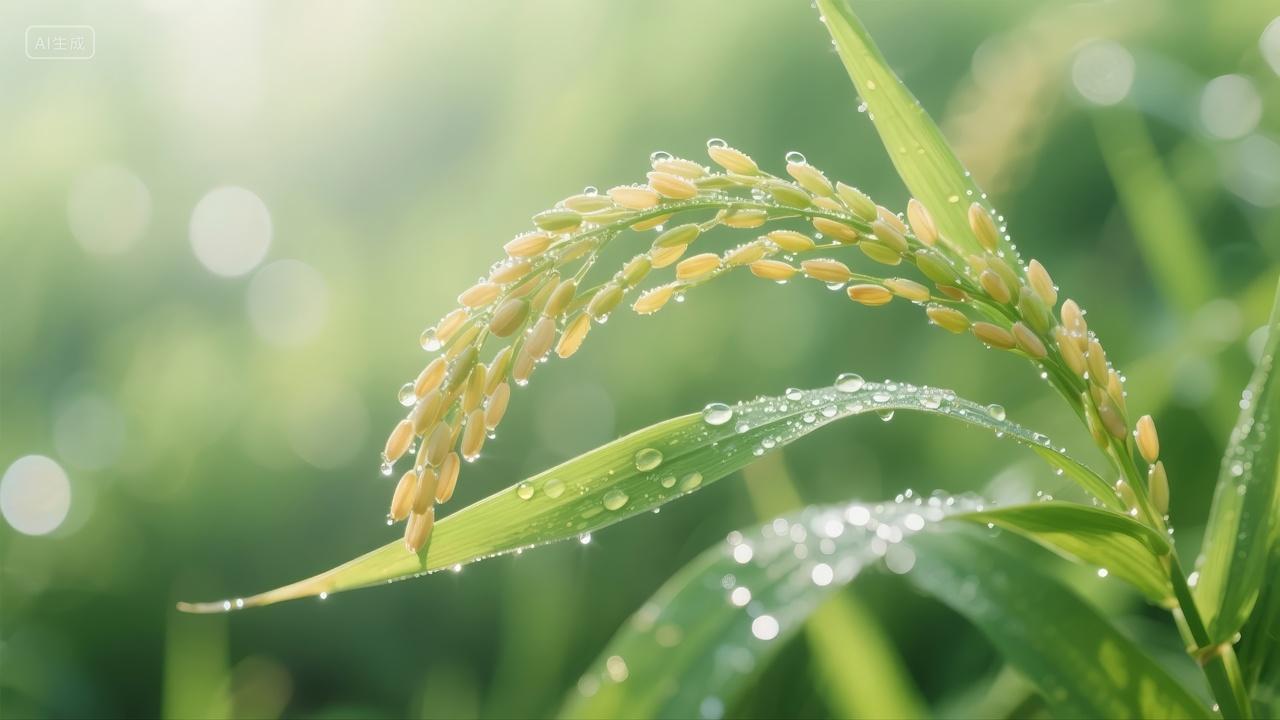 小暑大暑节气稻田水稻露珠生长自然背景