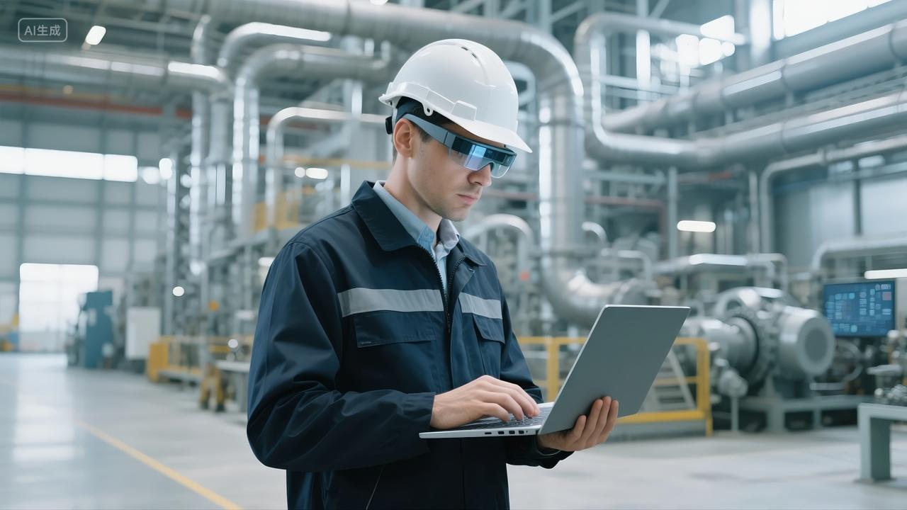 劳动节工程师巡视工厂工业制造科技背景图