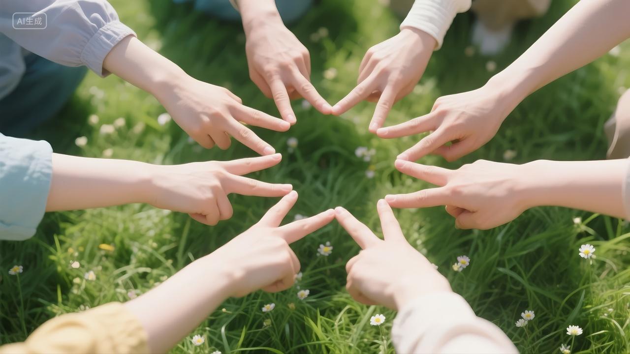 青年节团队合作草地五角星企业文化背景