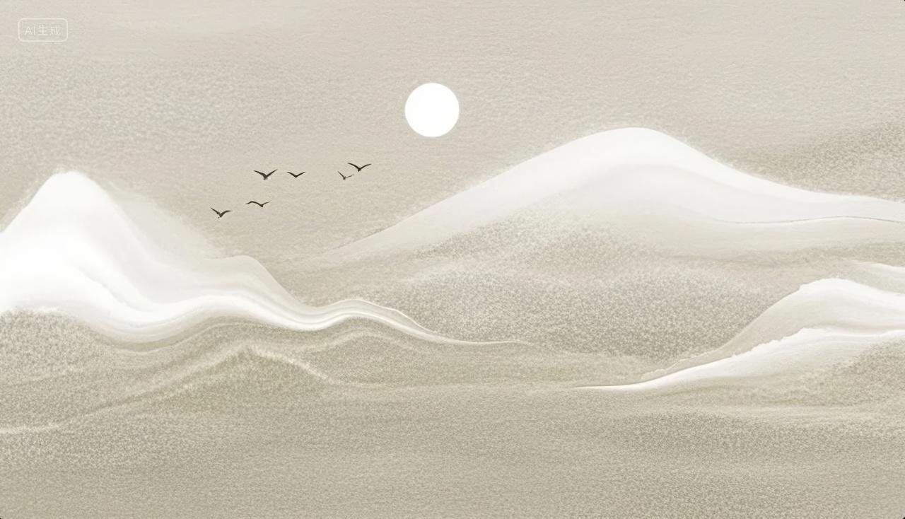 水墨画风山水飞鸟简约禅意中式背景图