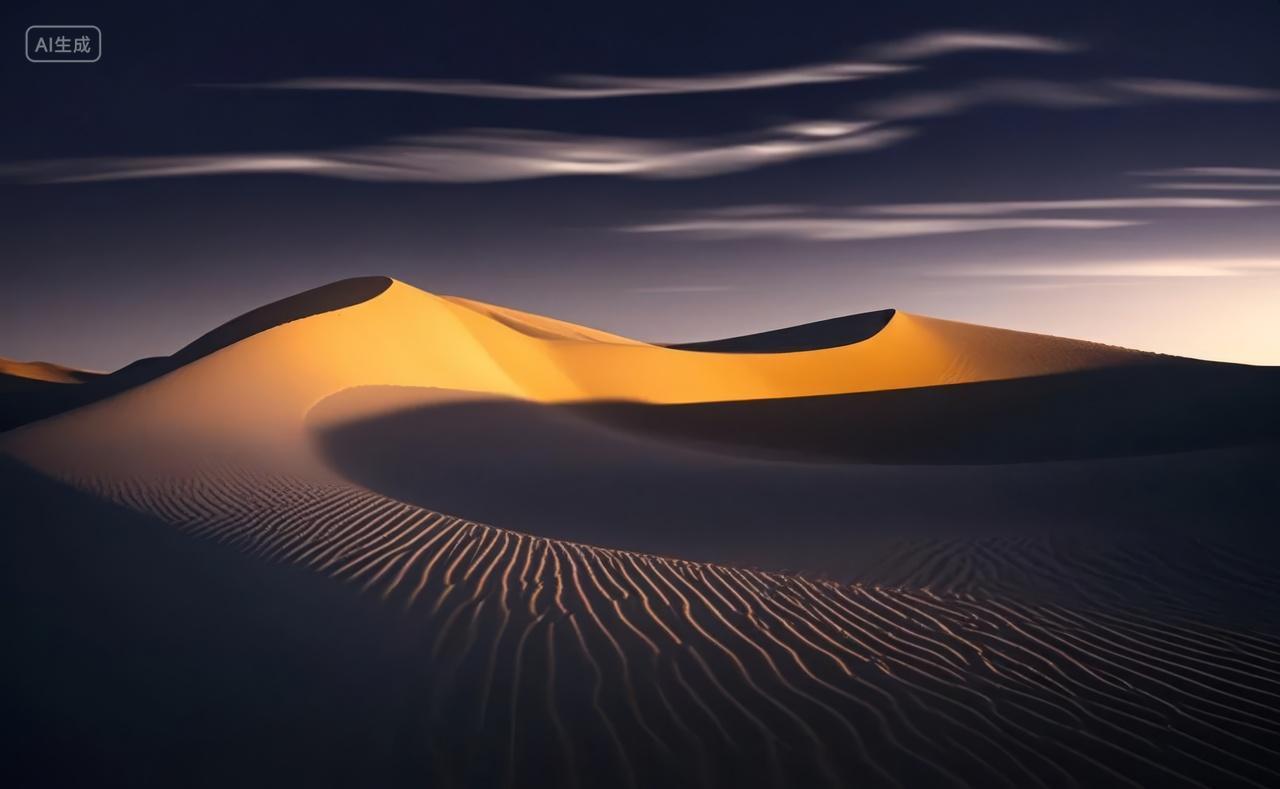 夏至节气沙漠沙丘曲线光影夜晚星空背景