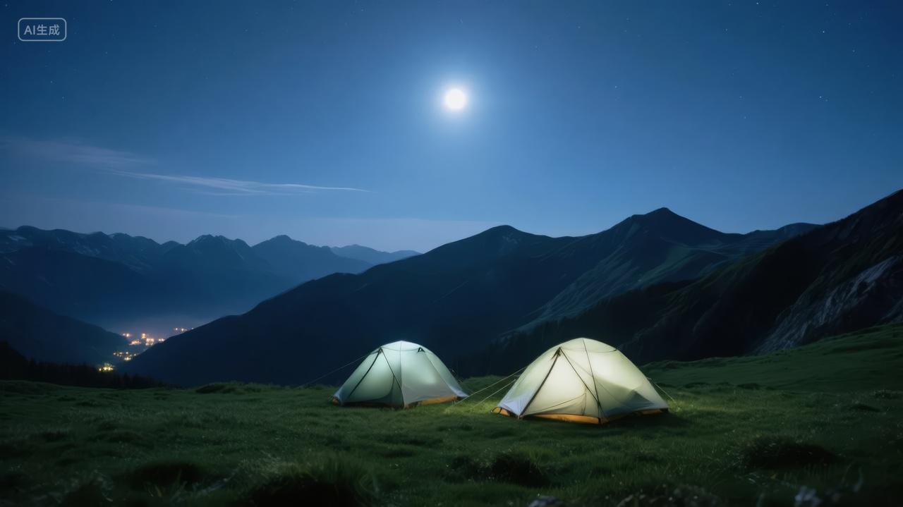 立秋节气星空下帐篷露营夜间户外旅游背景