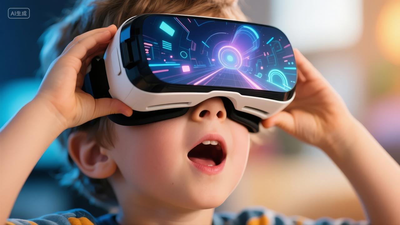 儿童节男孩VR眼镜元宇宙科技未来广告背景
